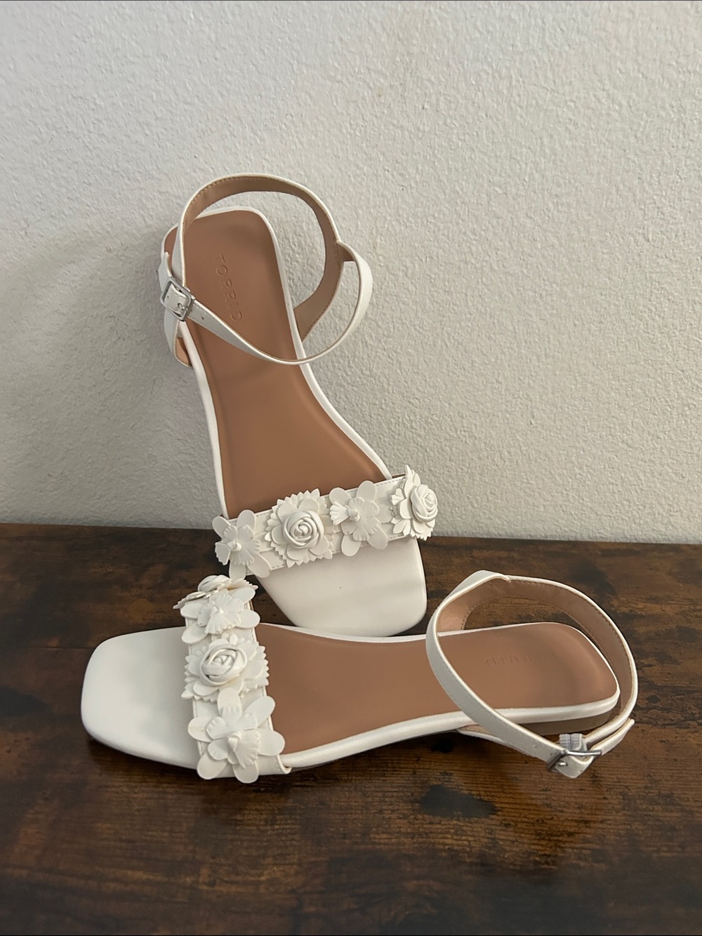 torrid White Floral Ankle Strap Sandals